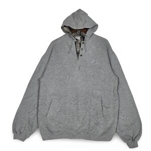 Vintage No Fear Heather Gray Henley Snap Pullover Hoodie Plaid Lined Mens Size M